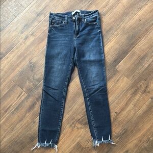 KanCan Women's Dark Blue Frayed Hem Jeans